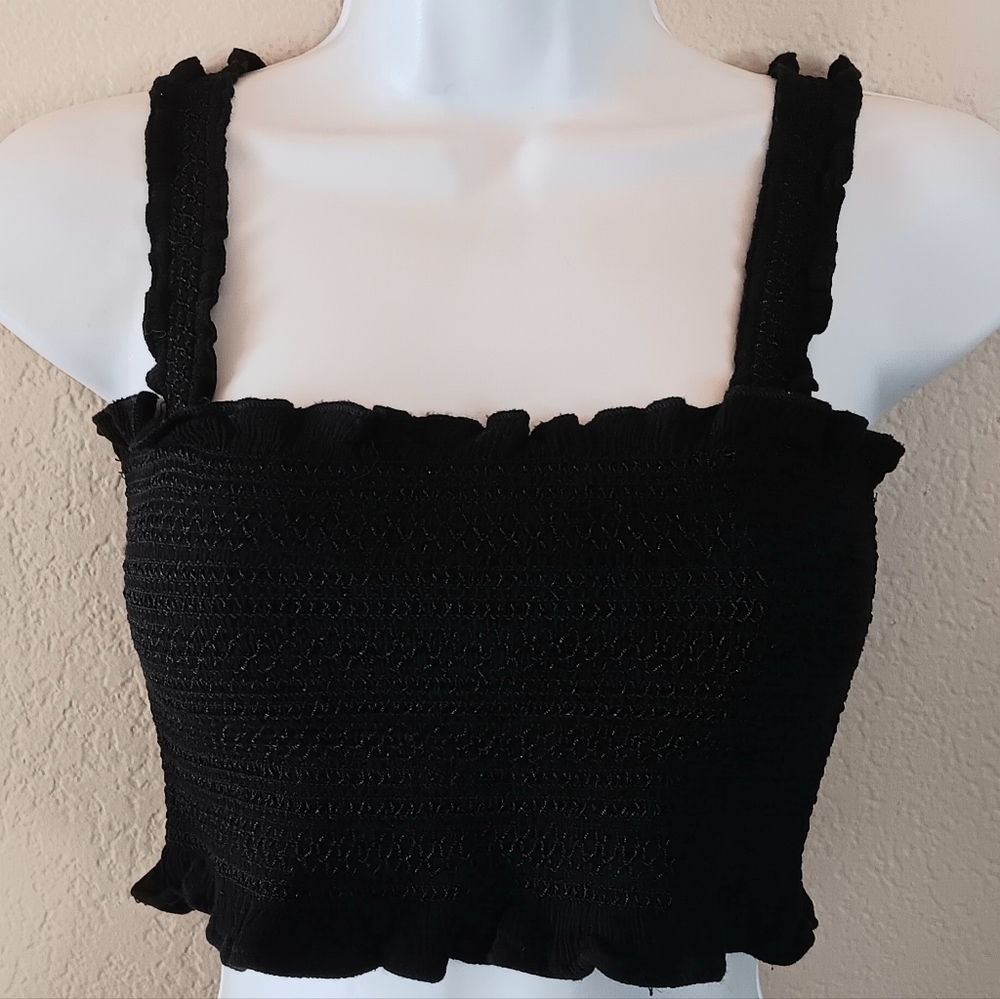 Free People Black Smocked Ruffle Tank